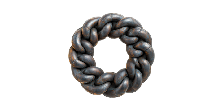 Circular Metal Chain Sculpture. Industrial Art And Design Element Isolated On Transparent Background