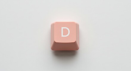 Isolated pink keyboard keycap with letter D on white background