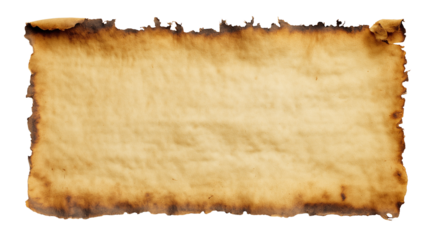 ancient weathered scroll with burnt edges isolated on white background