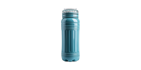 Blue Insulated Water Bottle With Time Marker. Hydration And Fitness Motivation Isolated On Transparent Background