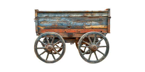 Obraz premium Vintage Wooden Wagon With Rustic Wheels. Historical Transportation And Agricultural Heritage Isolated On Transparent Background