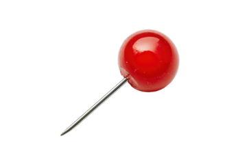 Red thumbtack or push pin isolated on clean white background for bulletin board and stationery designs
