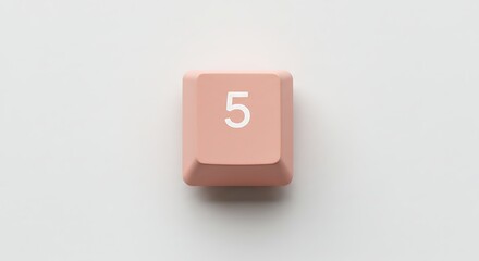Isolated peach keyboard key number 5 on white background