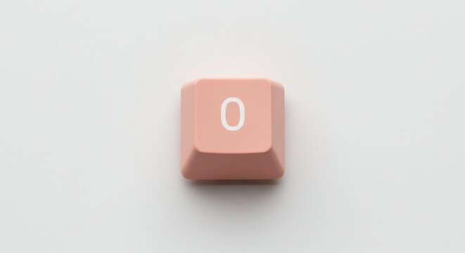 Peach keyboard keycap with the number 0 on a white background