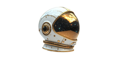 Fototapeta premium Futuristic Astronaut Helmet With Cosmic Reflection. Space Exploration And Innovation Concept Isolated On Transparent Background
