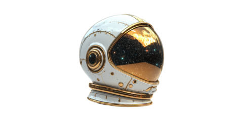 Futuristic Astronaut Helmet With Cosmic Reflection. Space Exploration And Innovation Concept Isolated On Transparent Background