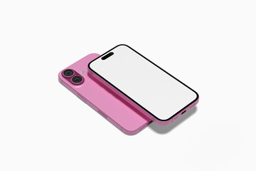 Realistic pink phone mockup on white background