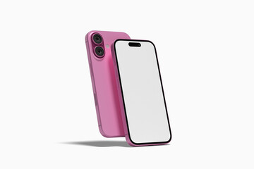 Realistic pink phone mockup on white background