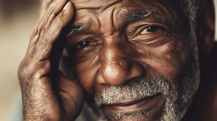 Elderly man's thoughtful portrait showcasing wisdom. Close-up captures age, experience, and depth. Focus on expressive face.