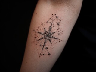 Obraz premium Intricate celestial tattoo design on a forearm.