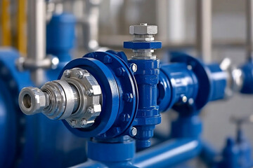 Fototapeta premium Industrial vacuum pump used in chaotic workshop environment for efficient material handling