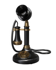 3D render of a vintage candlestick phone. Classic design, retro style. 
