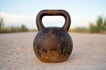 Fototapeta premium Kettlebell resting on the moon's surface amid the chaos of an otherworldly landscape
