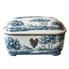 French provincial toile storage box isolated on white background.  