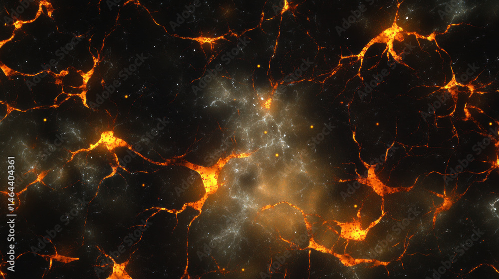 Wall mural abstract fiery volcano lava cracks in glowing orange and black with bright sparks and fiery patterns