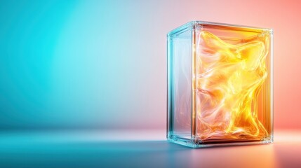 This captivating glass structure emanates a warm glow, illustrating the beautiful interaction of light, form, and emotion, creating a visually stunning piece of modern art.