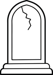 Simple Cracked Tombstone Line Art Spooky Halloween Grave Illustration