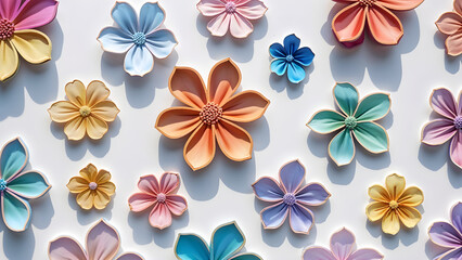 A Cheerful Array of Colorful Decorative Flowers Affixed to a White Surface Casting Soft Shadows