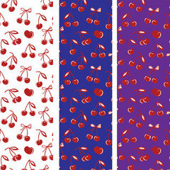 cute coquette pattern seamless red cherries with ribbon bow isolated on white background