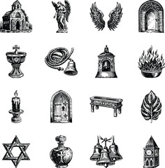 Collection of Vintage Style Church Illustrations 

