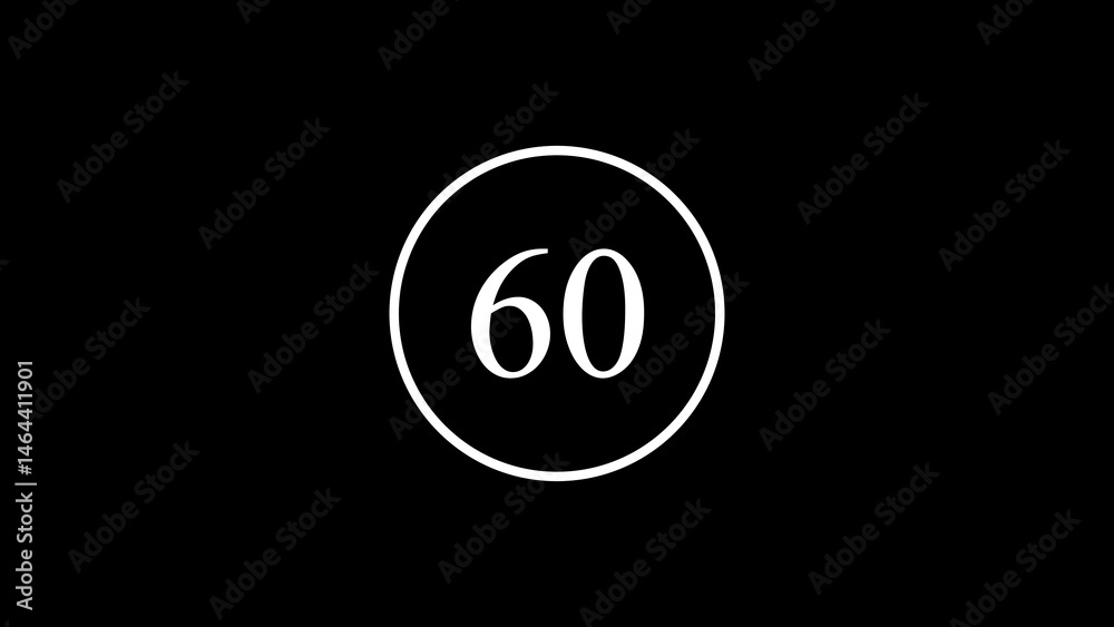 Poster a minimalist design featuring the number sixty inside of a circle with a contrasting black backgroun
