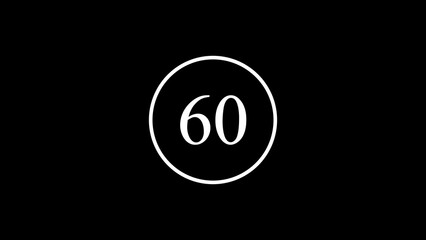 A minimalist design featuring the number sixty inside of a circle with a contrasting black background suitable for timers clocks and other time related applications.