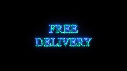 Eye-catching neon sign announcing free delivery illuminated against a stark black background suitable for promotions, online sales, and advertising campaigns.