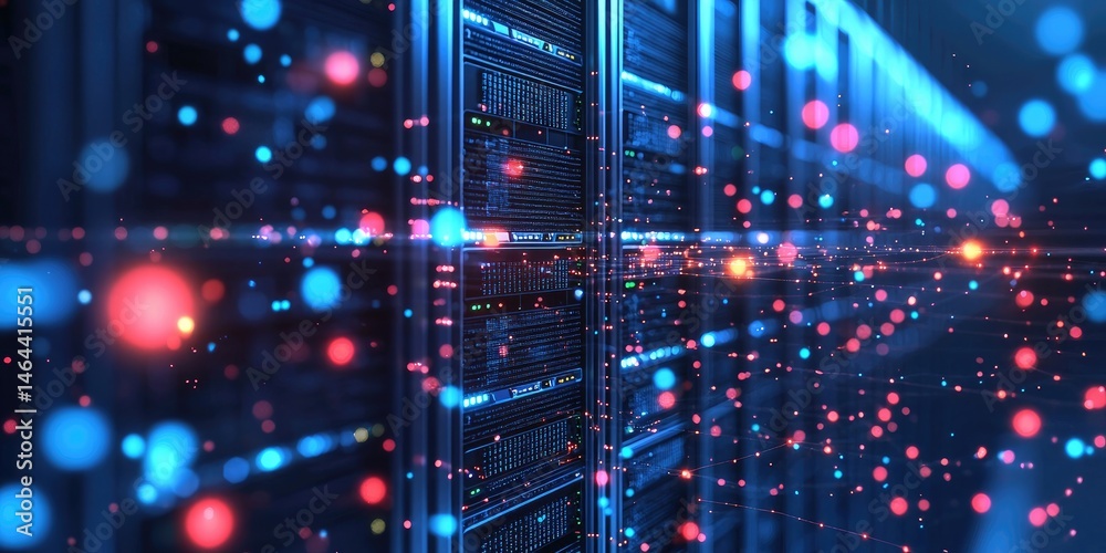 Aufkleber Futuristic Data Center with Bright Lights and Digital Connections Showcasing Advanced Technology and Network Infrastructure in an High-Tech Environment
