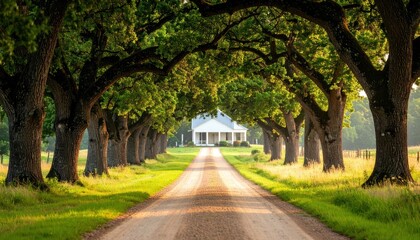 Fototapeta premium Tree Lined Dirt Road Leading to White House