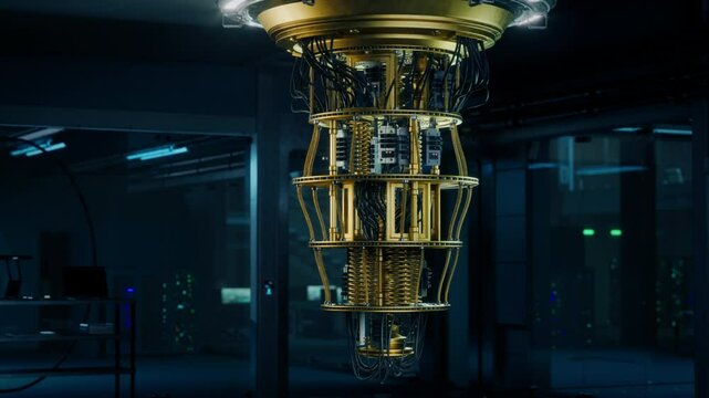 Quantum Computer Processor in a High-tech Laboratory. Advanced Technology Used for Scientific Research, Computation and Innovation in Quantum Computing and Artificial Intelligence Development