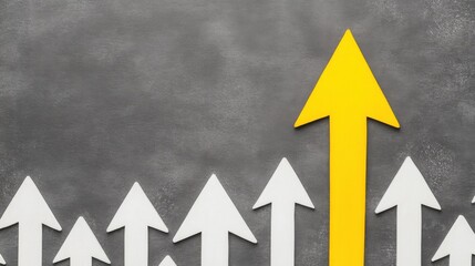 An upward arrow signifies progress, reflecting success and improvement in finance, indicating an increase in value and positive direction towards development, achievement, and strategic leadership