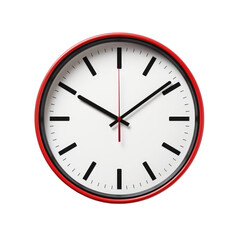 Wall Clock with Bold Red Frame Isolated on White Background