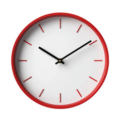 Wall Clock with Bold Red Frame Isolated on White Background