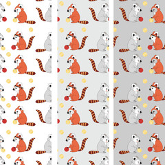 Cute Pattern with koala and red panda in the white backdrop