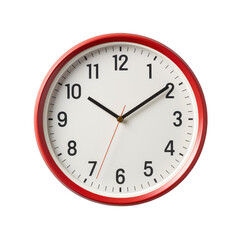 Wall Clock with Bold Red Frame Isolated on White Background