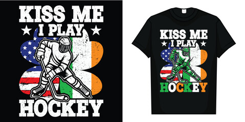 Kiss Me I Play Hockey Leprechaun hockey player Irish Flag T-Shirt