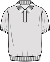 Knit Polo Collar T-Shirt with Rib Waist  Fashion Flat Sketch Vector Illustration, CAD, Technical Drawing, Flat Drawing, Template, Mockup.