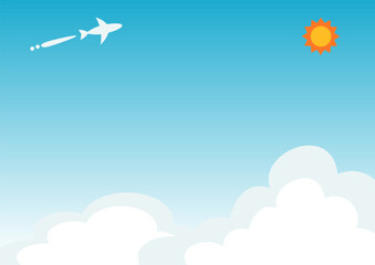 Airplane flying in sunny sky background
