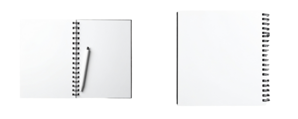   White spiral notebook mockup, isolated on a transparent background