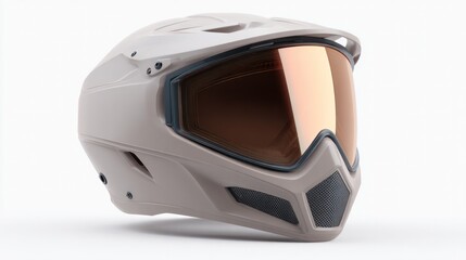 paintball mask isolated on white background focusing on its sleek design and compact form offering abundant copy space