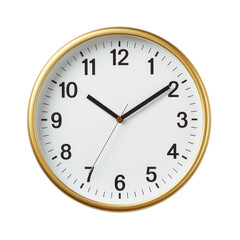 Wall Clock with Bold Golden Frame Isolated on White Background