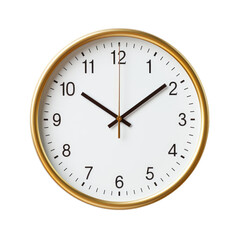 Wall Clock with Bold Golden Frame Isolated on White Background