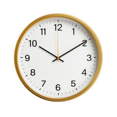 Wall Clock with Bold Golden Frame Isolated on White Background