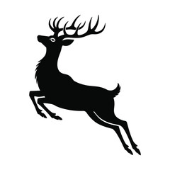 Obraz premium Leaping Deer Silhouette Vector - Jumping Stag Icon in Black Isolated on White