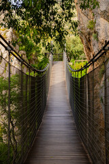 Suspension bridge in rocky canyon