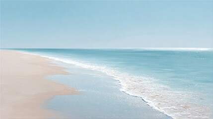 Fototapeta premium serene beach scene captured with minimalistic approach featuring sunlit coastline and gentle waves