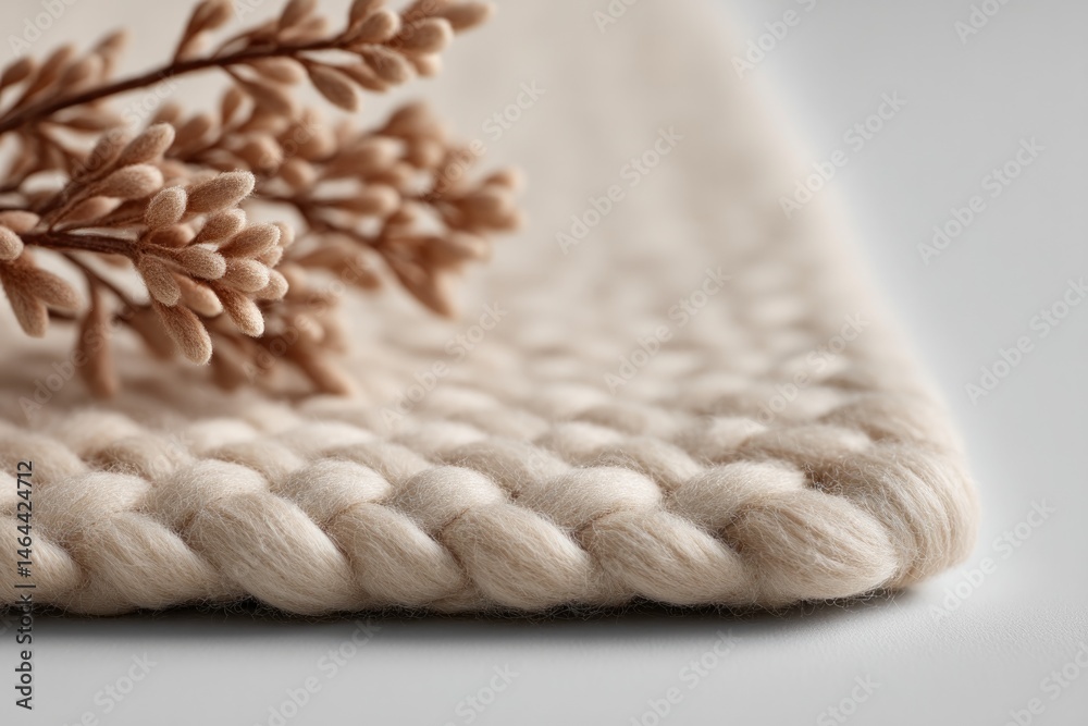 Poster single woven rug set on pristine white surface capturing its intricate patterns and texture minimali