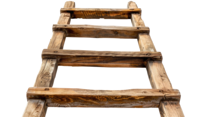 Wooden ladder viewed from below with a transparent background for creative design and artistic projects