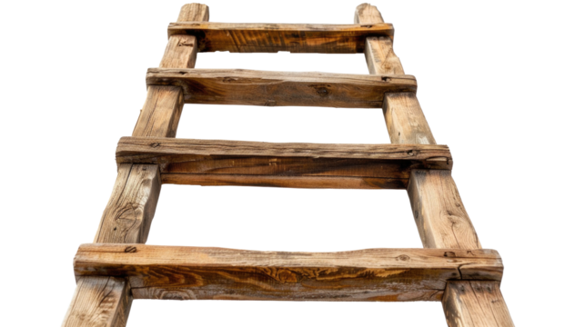 Wooden ladder viewed from below with a transparent background for creative design and artistic projects