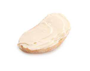 Piece of bread with butter isolated on white